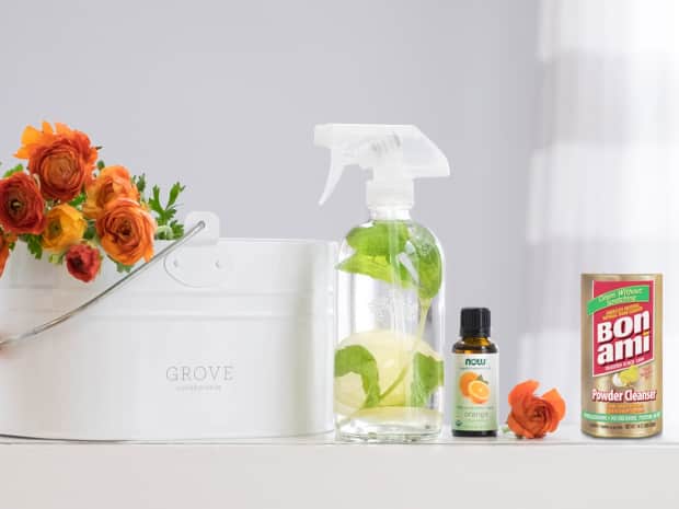 Bon Ami Powder Cleanser next to Grove Collaborative's bin