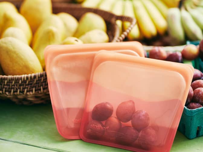 Close-up image of packaged vegetables at a market