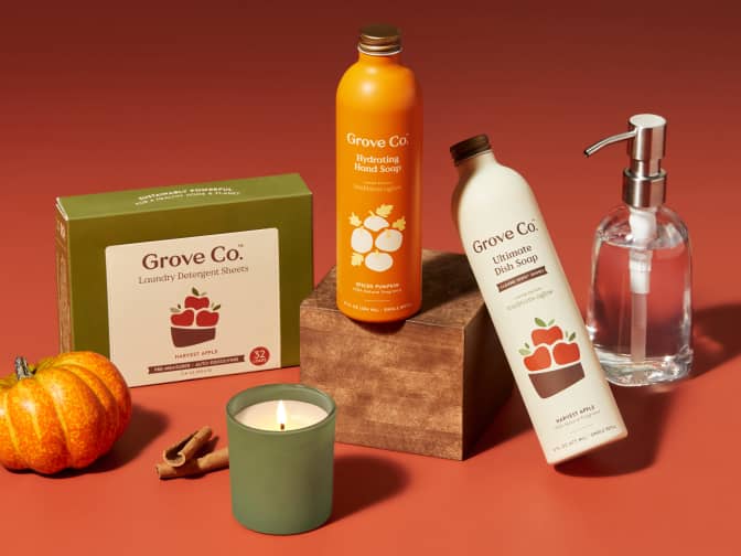 Grove Co. Fall seasonal collection arranged on a counter