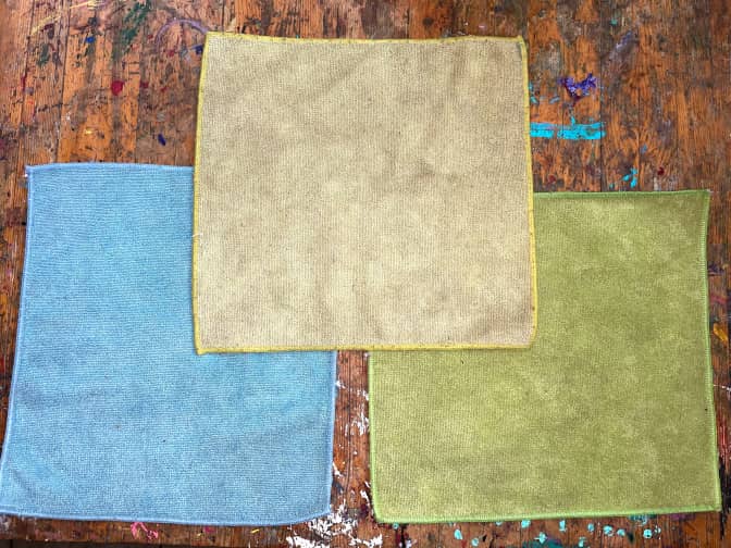 Photo of three clean microfiber cloths