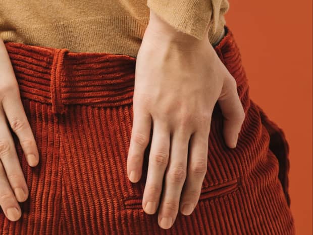 Image of someone wearing velvet pants