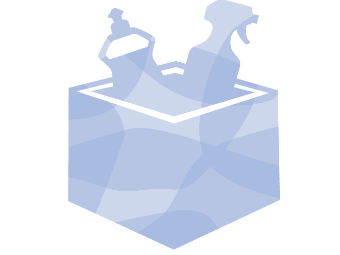 Illustration of cleaning supplies in a box