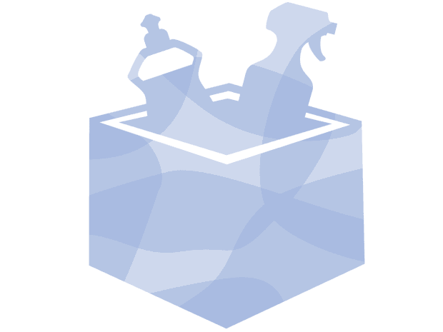 Blue cleaning products in box illustration