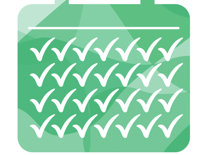 Green calendar illustration with every day checked off