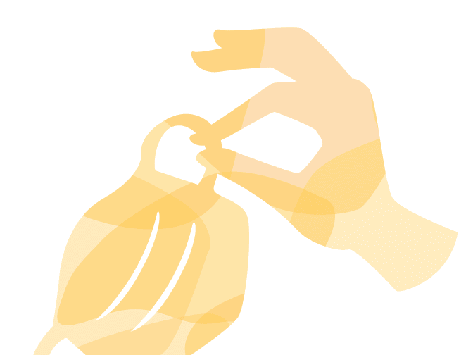 Illustration of yellow face mask and hand holding an ear strap