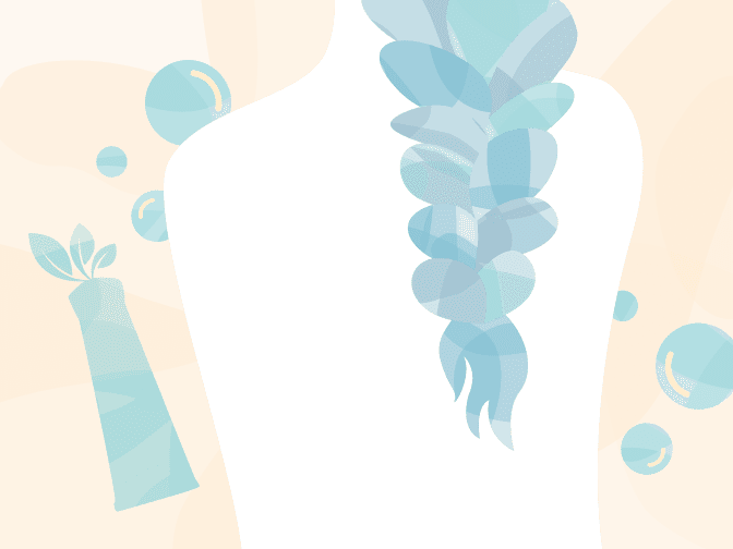 Illustration of hair with shampoo and bubbles