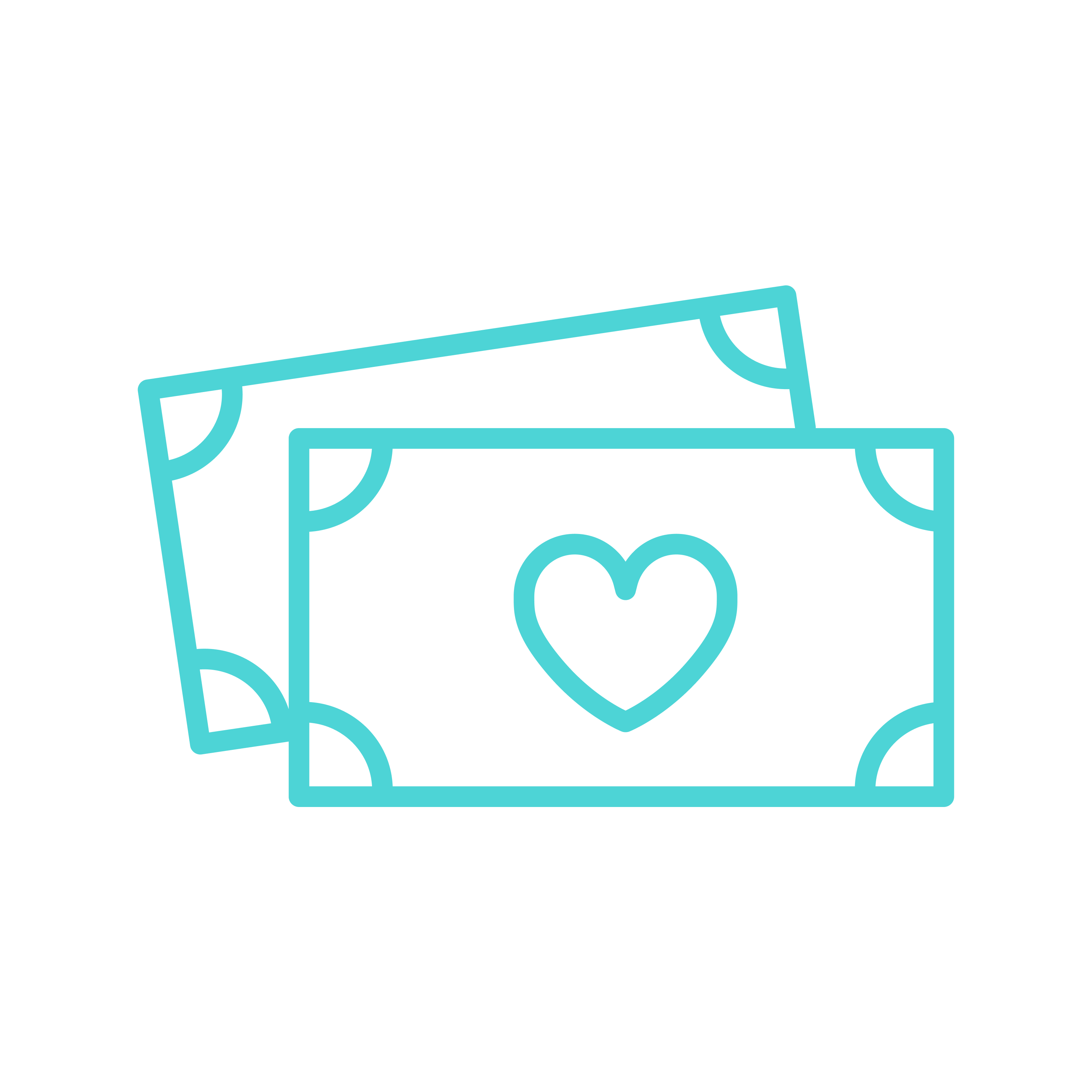 Icon of two dollar bills with a heart in the center