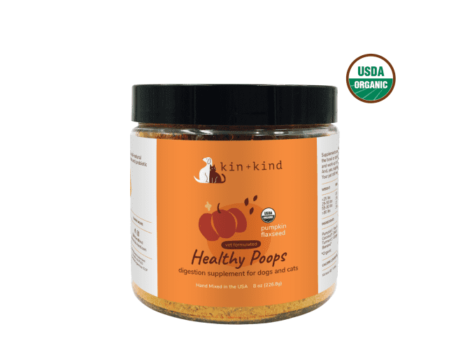 Image of container of kin+kind's healthy poops supplement